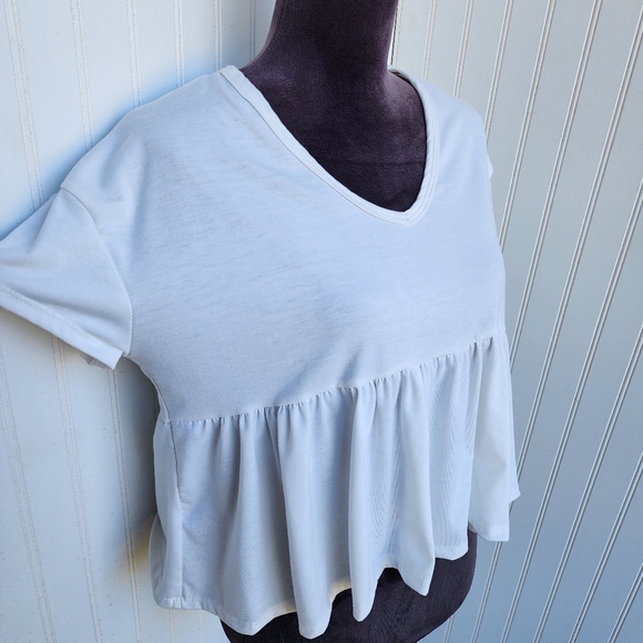 Olivia Rae Baby Doll Shirt Womens White Crop Top Drop Ruffle Hem BOHO sz S - Picture 4 of 10